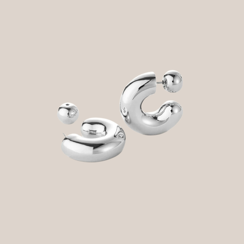 Tubular Hoop Earrings with Rounded Ends - Silver