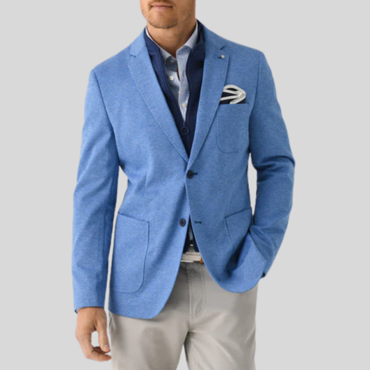 Houndstooth Patch Pocket Jersey Blazer - Indigo