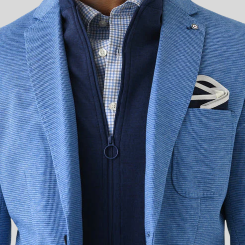 Houndstooth Patch Pocket Jersey Blazer - Indigo
