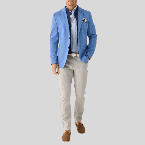 Houndstooth Patch Pocket Jersey Blazer - Indigo