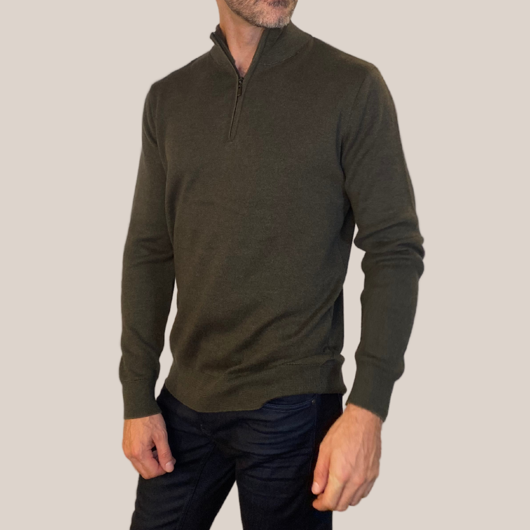 Gotstyle Fashion - Inpore Sweaters Quarter Zip Mock Neck Sweater - Army