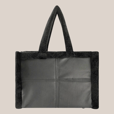 Gotstyle Fashion - Rino and Pelle Bags Faux Fur Trim Vegan Leather Tote Bag - Black