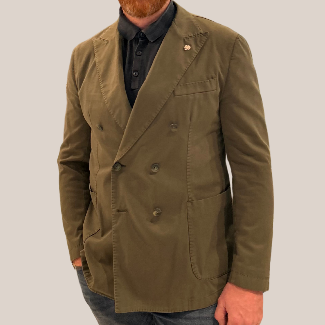 Patch Pocket Stretch Cotton Blazer - Olive