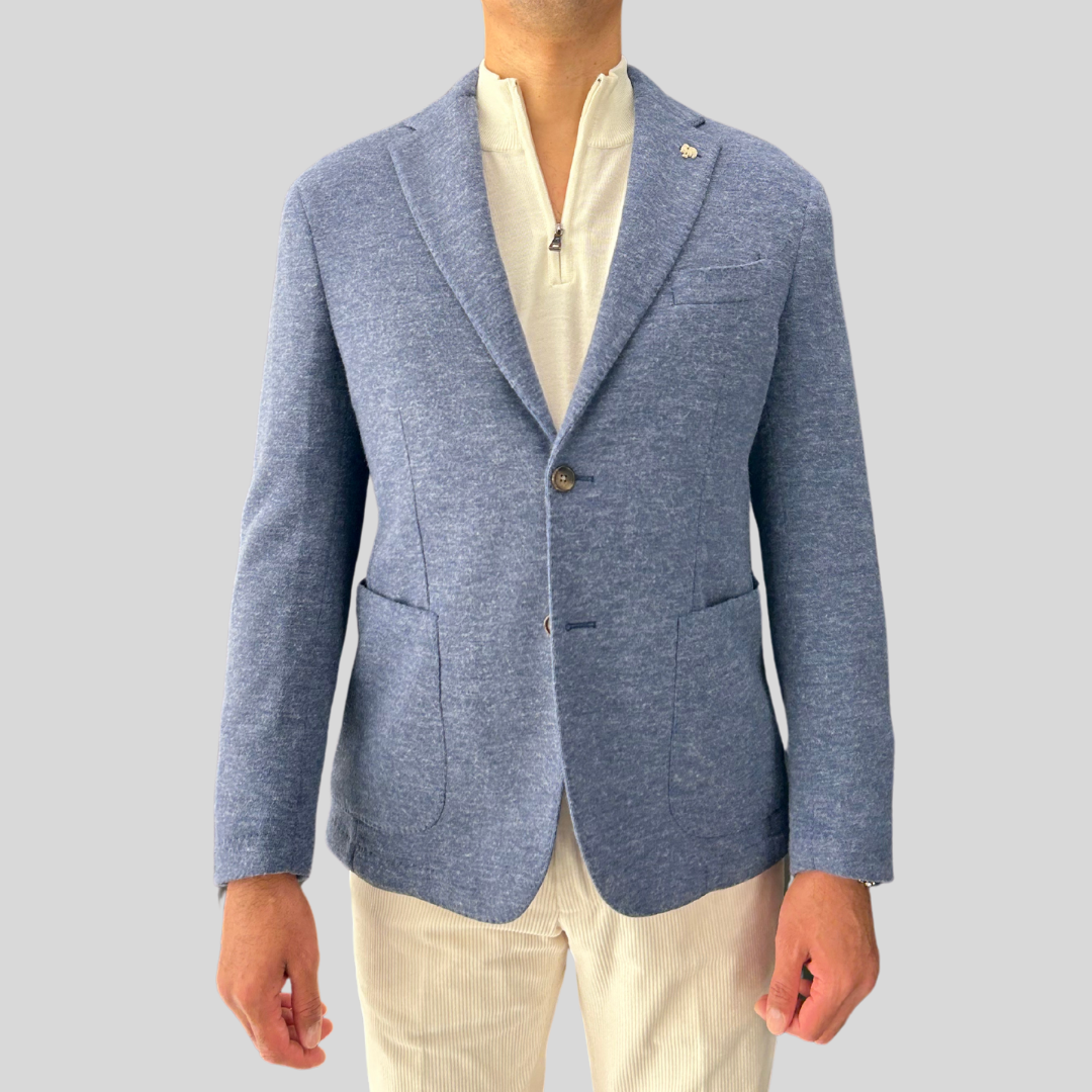 Melange Patch Pocket Jersey Blazer - Denim