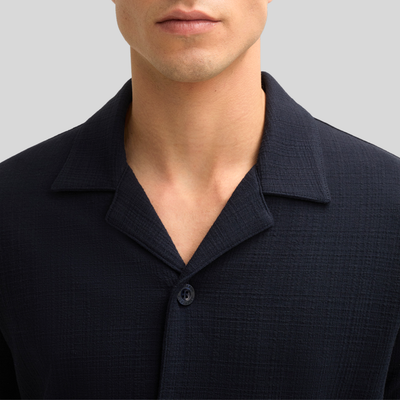 Jersey Cuban Collar Shirt - Navy