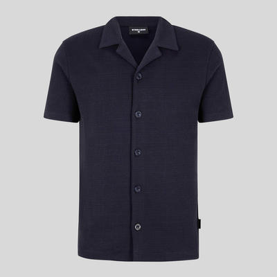 Jersey Cuban Collar Shirt - Navy