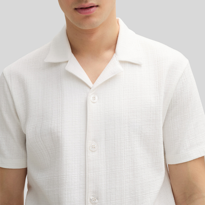 Jersey Cuban Collar Shirt - Off-White