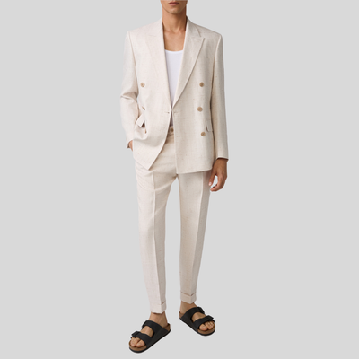 Gotstyle Fashion - Strellson Suits Mottled Linen Blend Double Breasted Suit Jacket - Off-White
