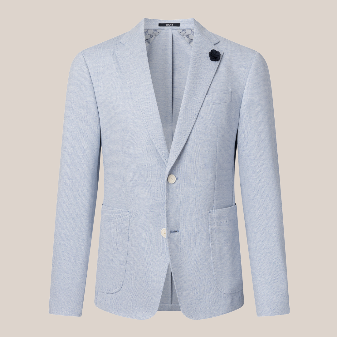 Melange Patch Pocket Stretch Blazer - Light Blue