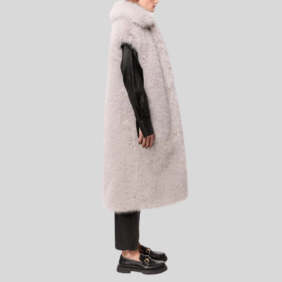 Faux Fur Sleeveless Long Coat - Dove