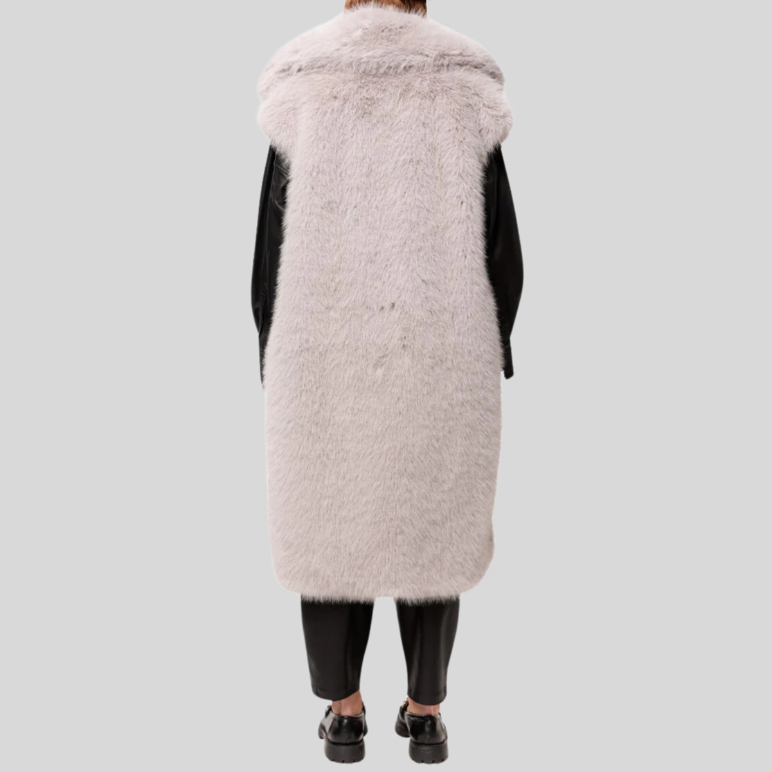 Faux Fur Sleeveless Long Coat - Dove