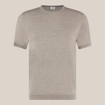 Knit Crew Neck Ribbed T-Shirt - Taupe