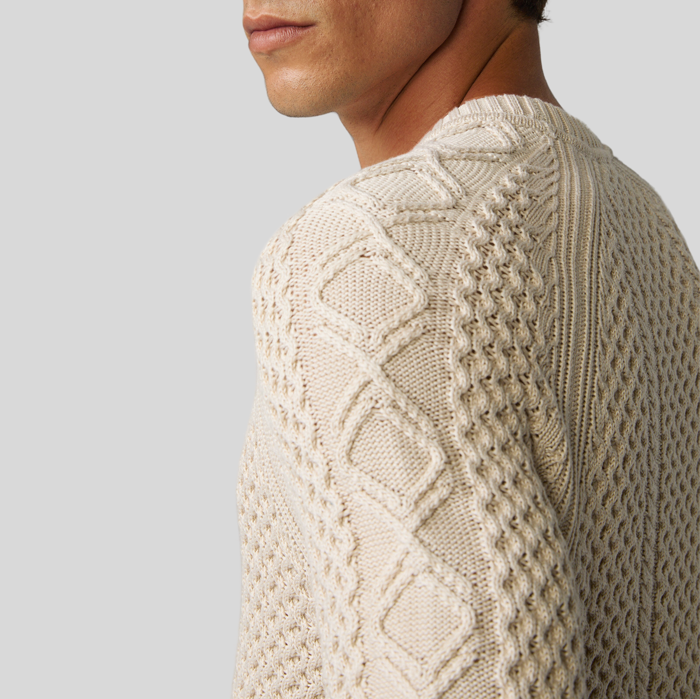 Mixed Knit Raglan Sleeve Sweater - Beige