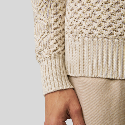 Mixed Knit Raglan Sleeve Sweater - Beige