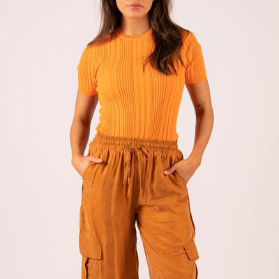 Ribbed Knit Tee - Orange - Gotstyle