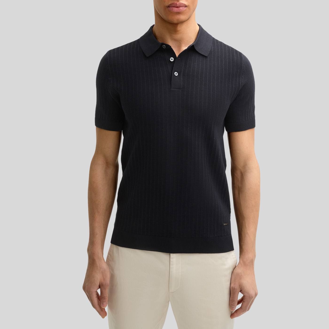 Textured Knit Cotton Polo - Dark Blue