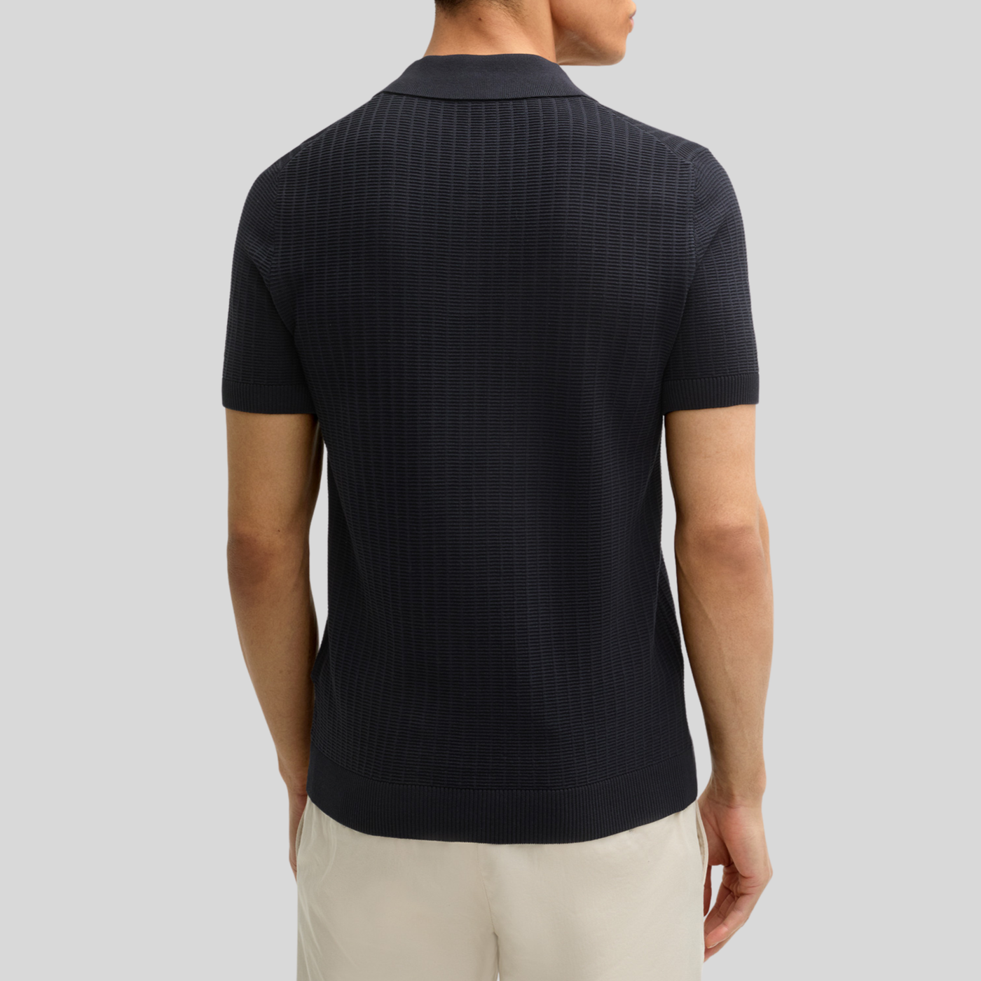 Textured Knit Cotton Polo - Dark Blue