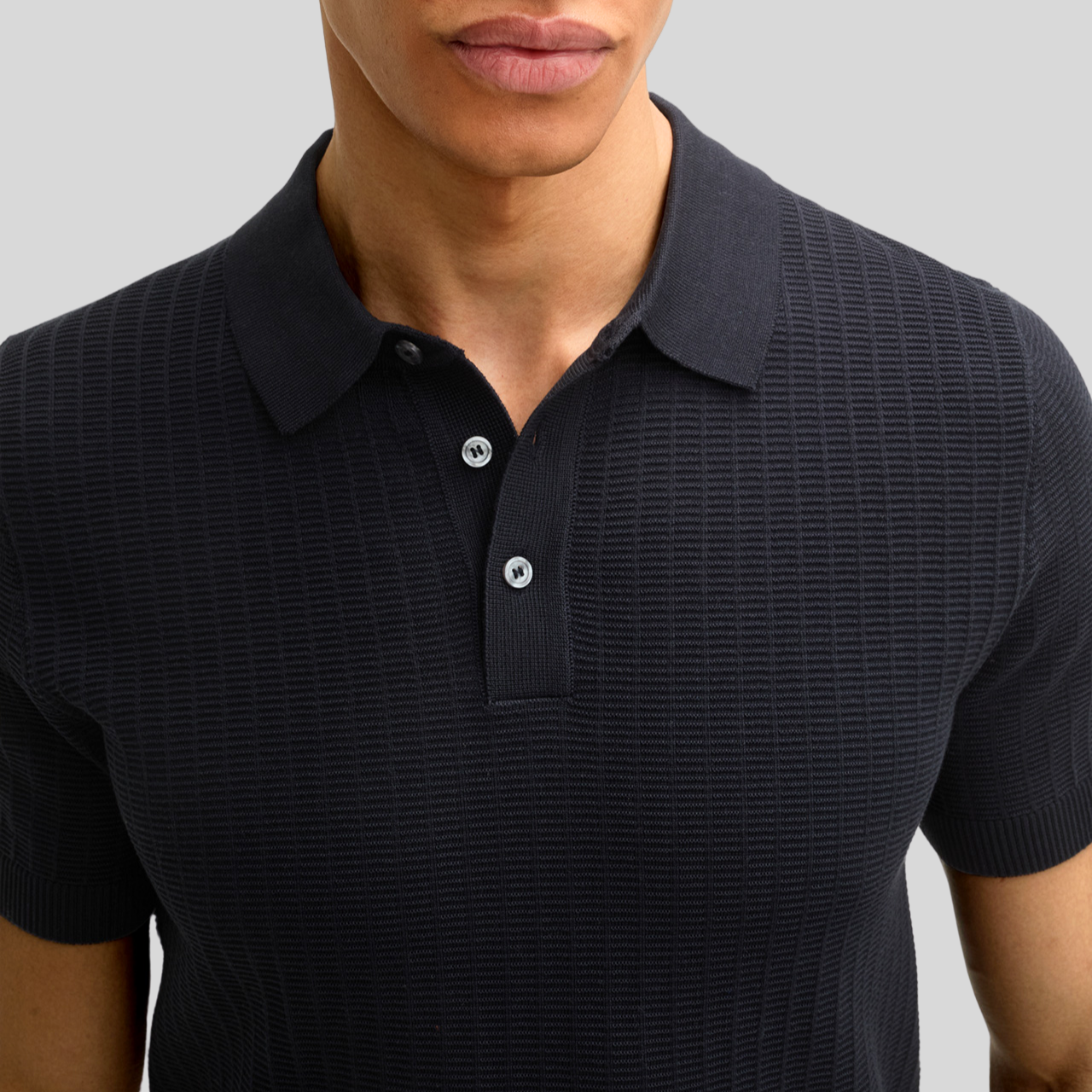 Textured Knit Cotton Polo - Dark Blue