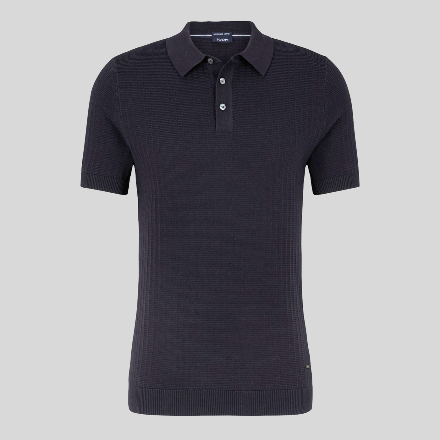 Textured Knit Cotton Polo - Dark Blue