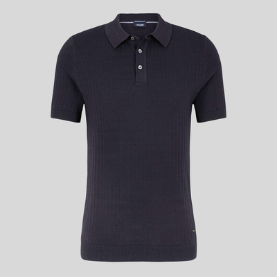 Textured Knit Cotton Polo - Dark Blue