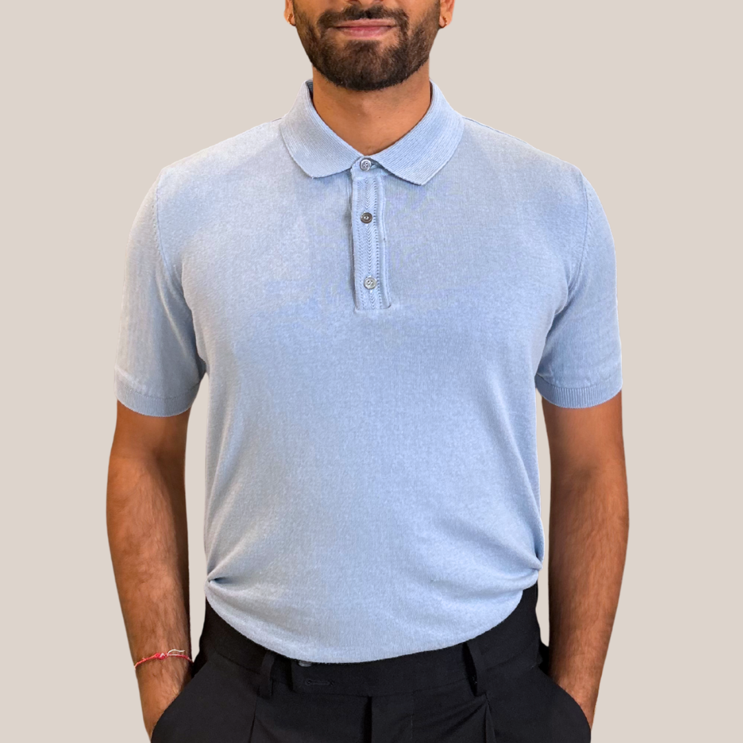 Knit Polo Shirt - Light Blue
