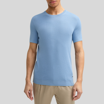 Knit Cotton Round Neck T-Shirt - Light Blue