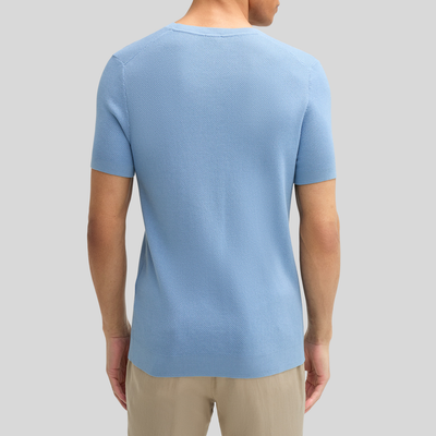 Knit Cotton Round Neck T-Shirt - Light Blue