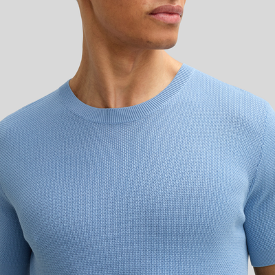 Knit Cotton Round Neck T-Shirt - Light Blue