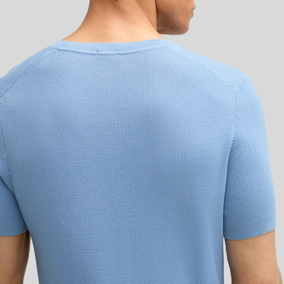 Knit Cotton Round Neck T-Shirt - Light Blue