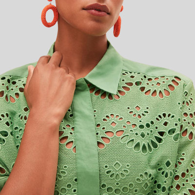 Gotstyle Fashion - Suncoo Dresses Eyelet Lace Shirt Dress - Green