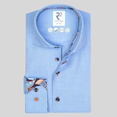 Gotstyle Fashion - R2 Amsterdam Collar Shirts Twill Cotton/Viscose Contrast Shirt - Light Blue