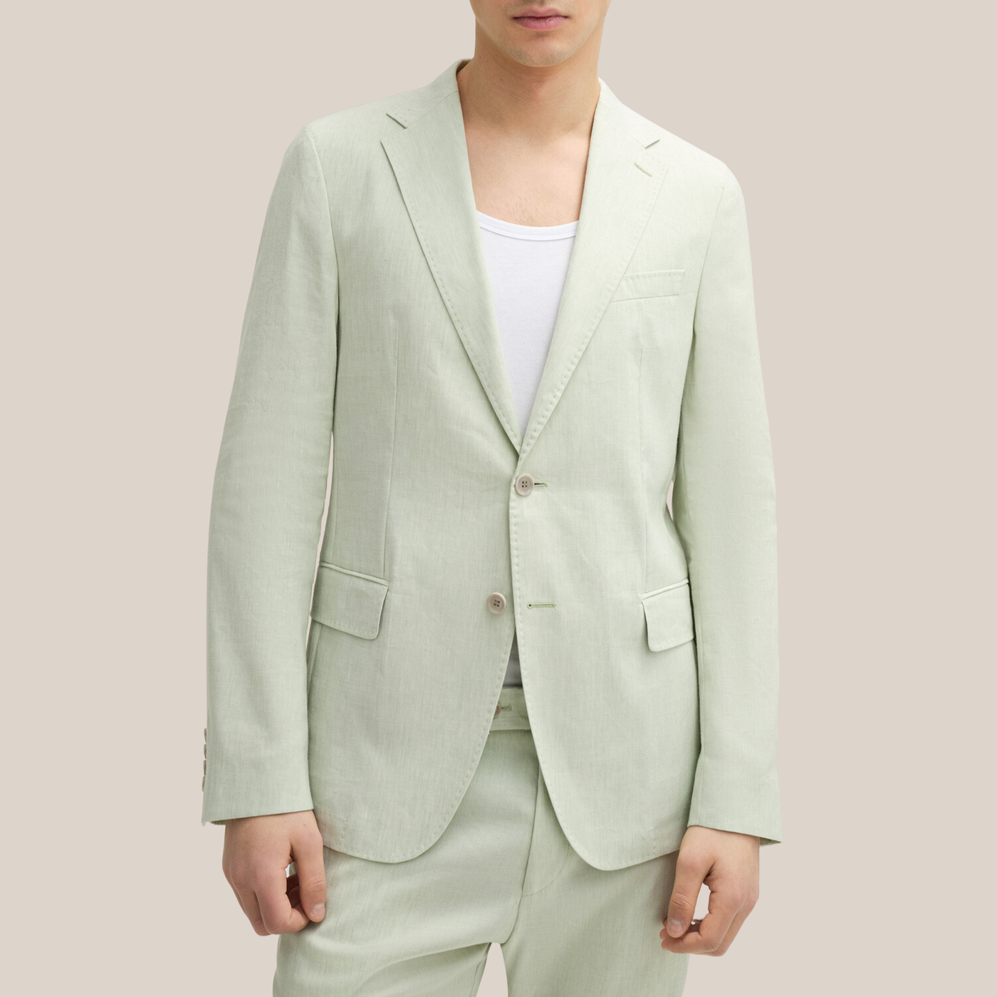 Melange Linen Blend Blazer - Light Green