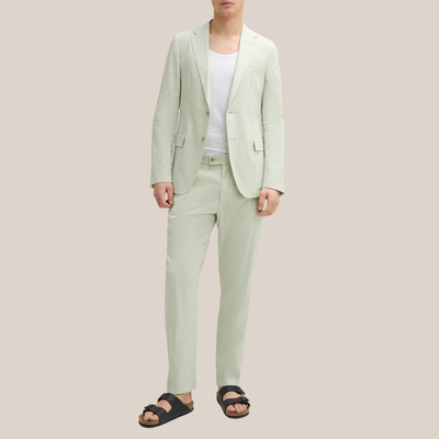 Melange Linen Blend Blazer - Light Green