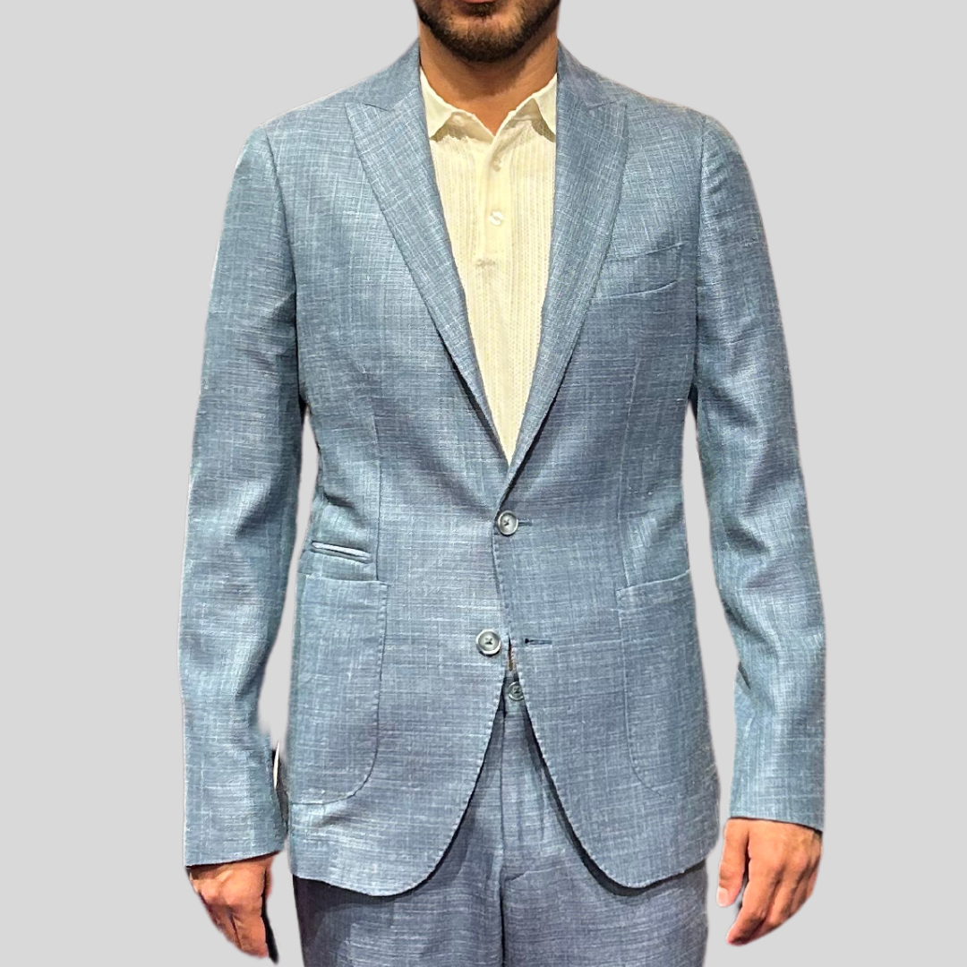 Gotstyle Fashion - Christopher Bates Suits Mesh Weave Stretch Blazer - Light Blue