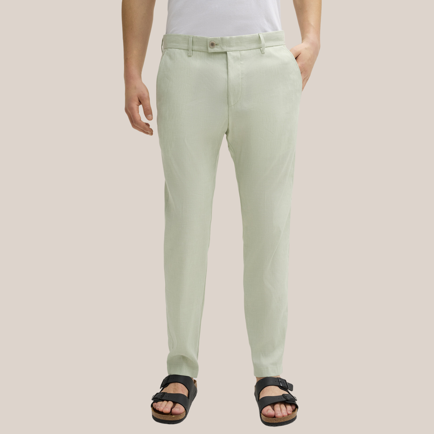 Melange Linen Blend Tapered Pants - Light Green