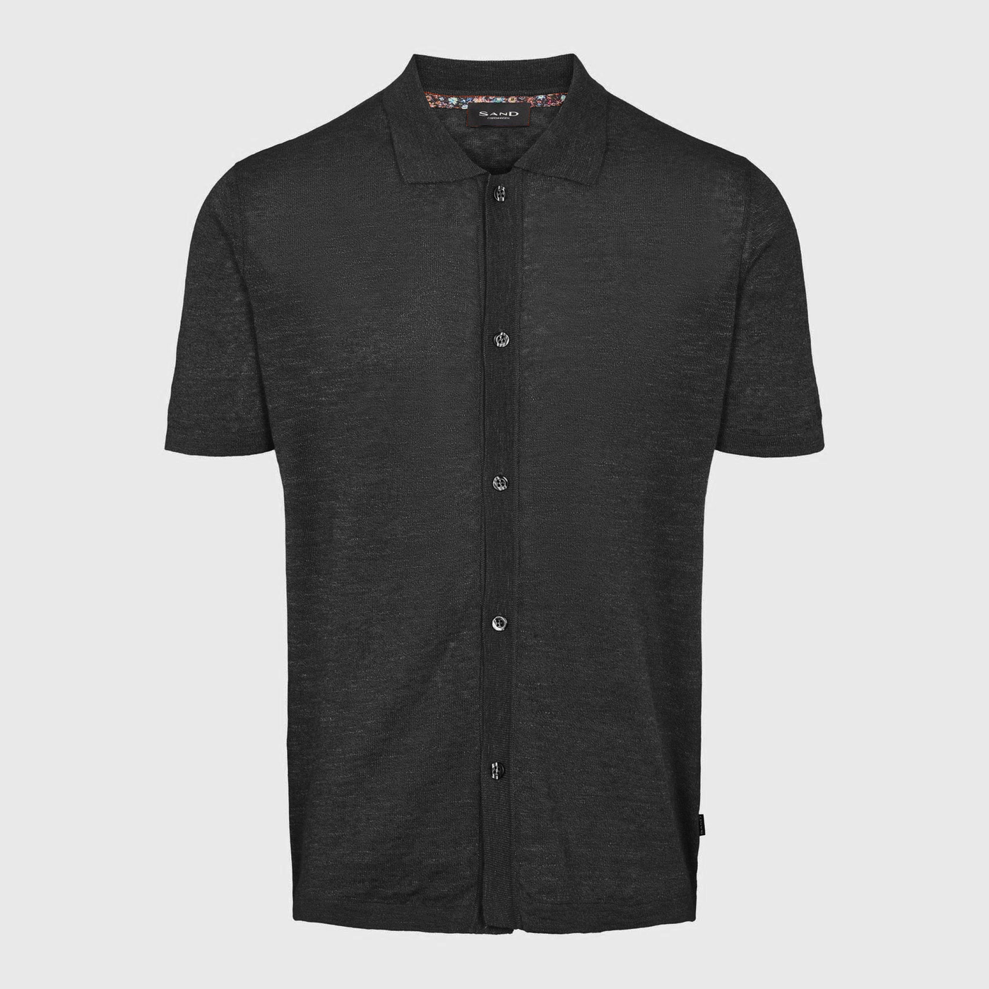 Gotstyle Fashion - Sand Collar Shirts Linen Knit Full Button Shirt - Black