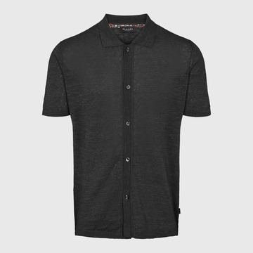 Linen Knit Full Button Shirt - Black