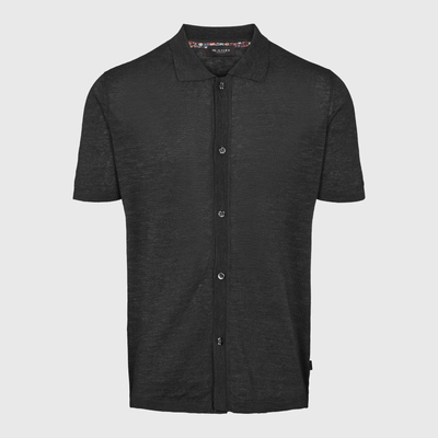 Gotstyle Fashion - Sand Collar Shirts Linen Knit Full Button Shirt - Black