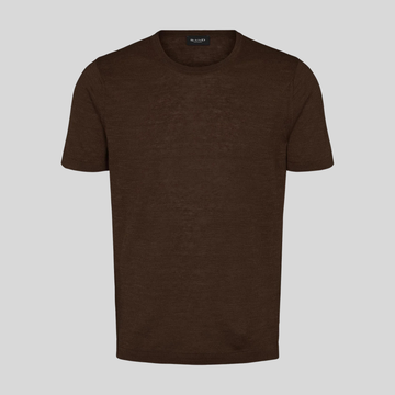 Linen Knit Crew Neck Tee - Brown