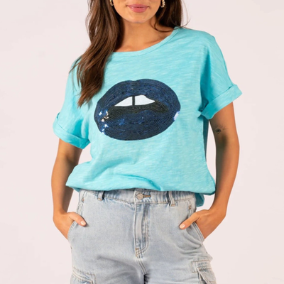 Gotstyle Fashion - We Are The Others T-Shirts Sequin Lips Relaxed Tee - Light Green