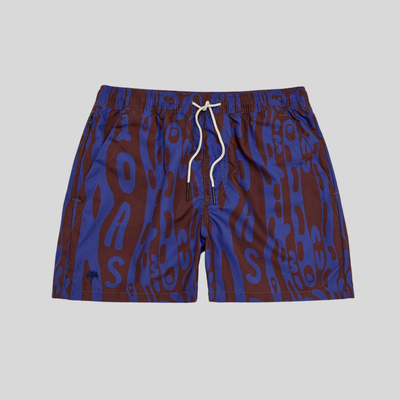 Gotstyle Fashion - OAS Shorts Abstract Logo Design Swim Shorts - Navy/Brown