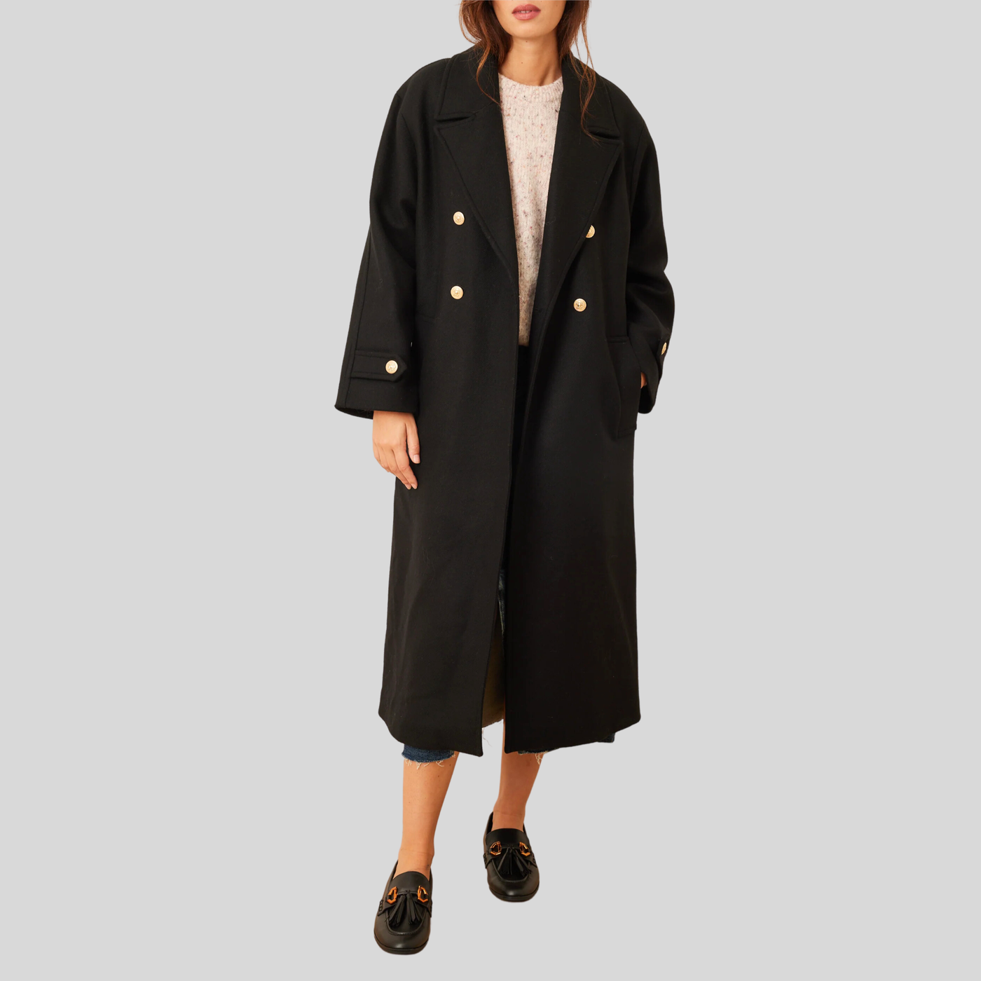 Double Breasted Long Coat - Black