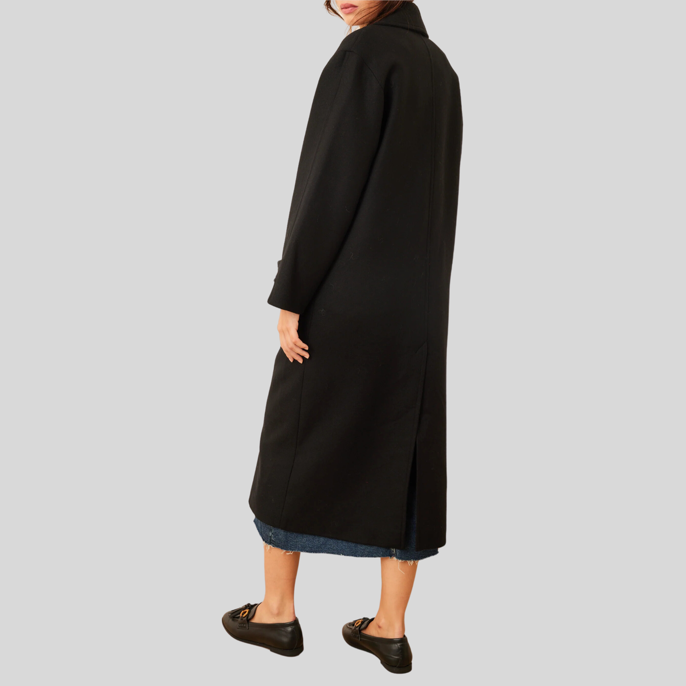 Double Breasted Long Coat - Black