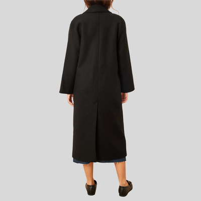 Double Breasted Long Coat - Black