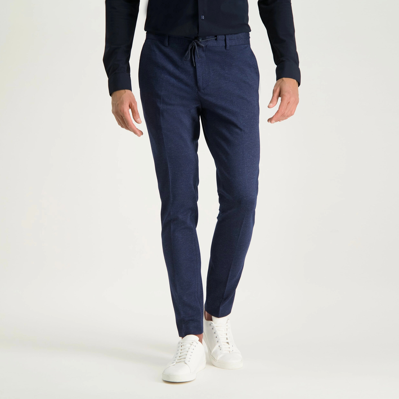 Melange Jersey Drawstring Chinos - Navy