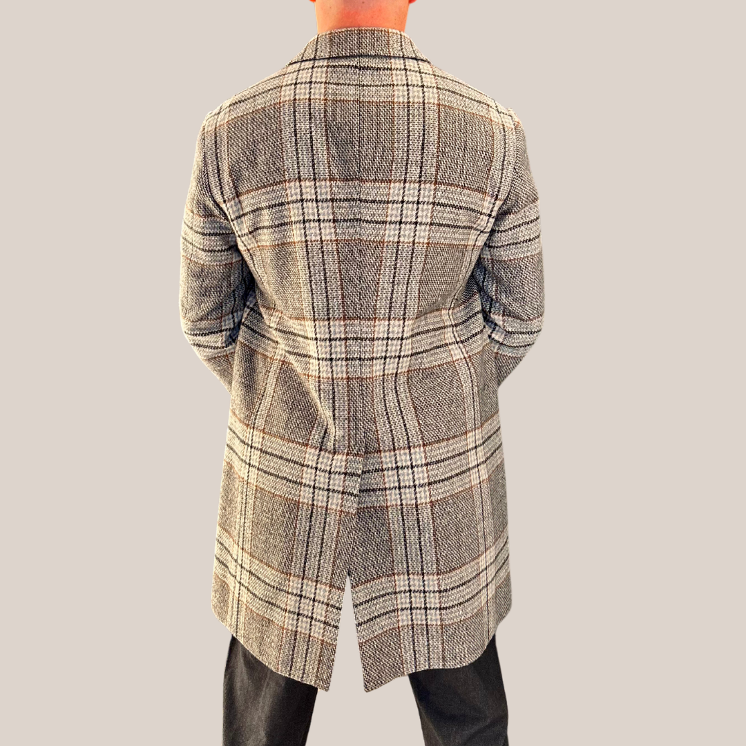 Plaid Checks Double Breasted Woolen Jacket - Grey