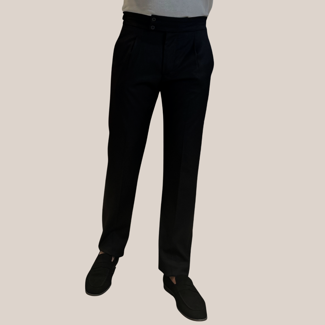 Jersey Stretch Wool Pleated Pants - Black