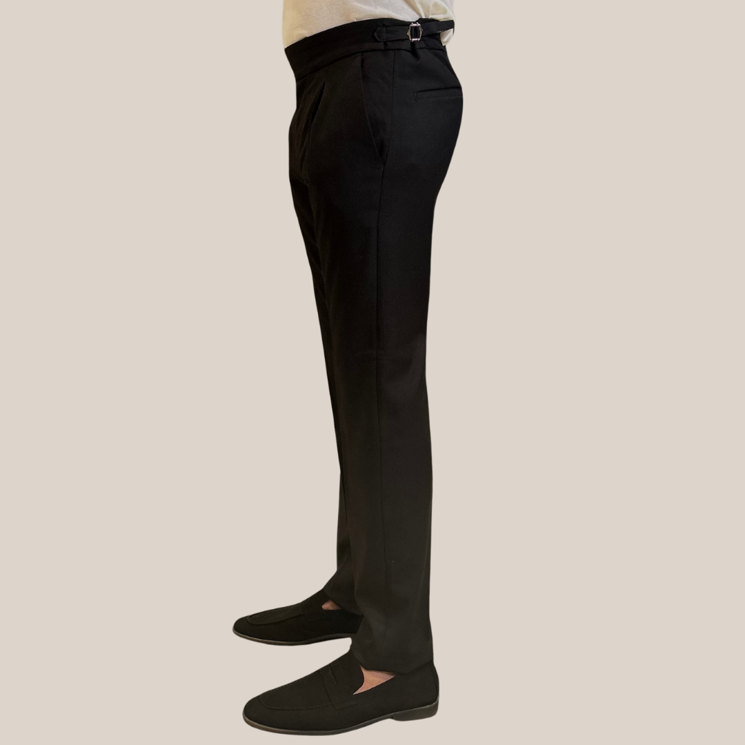 Jersey Stretch Wool Pleated Pants - Black