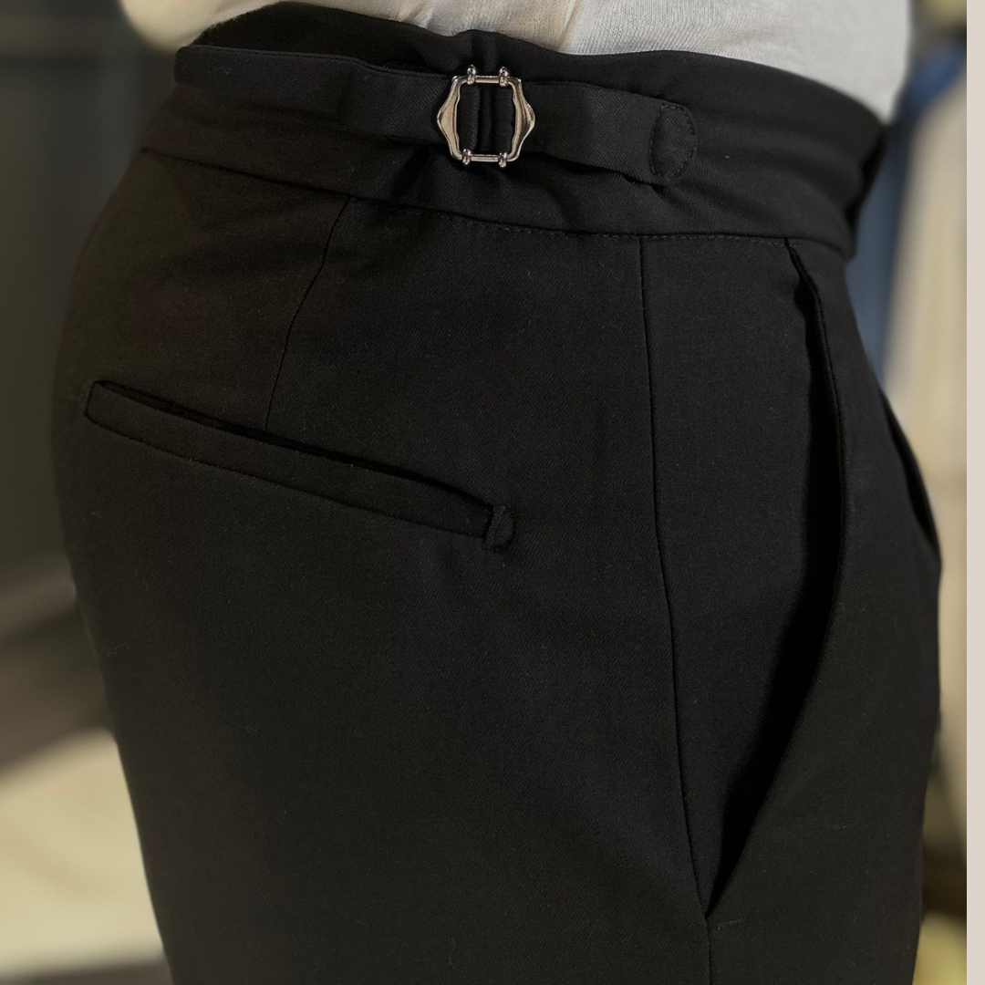 Jersey Stretch Wool Pleated Pants - Black