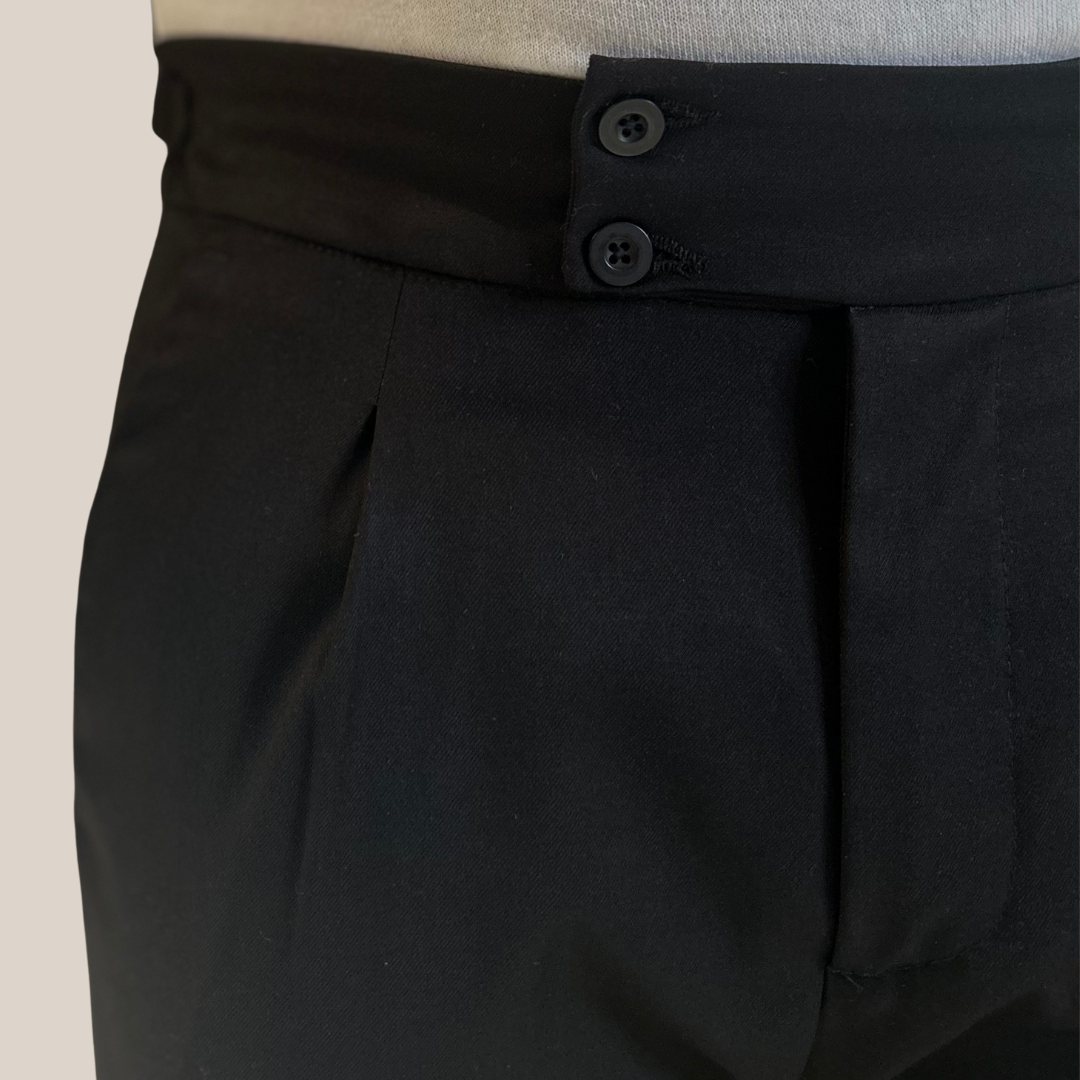 Jersey Stretch Wool Pleated Pants - Black